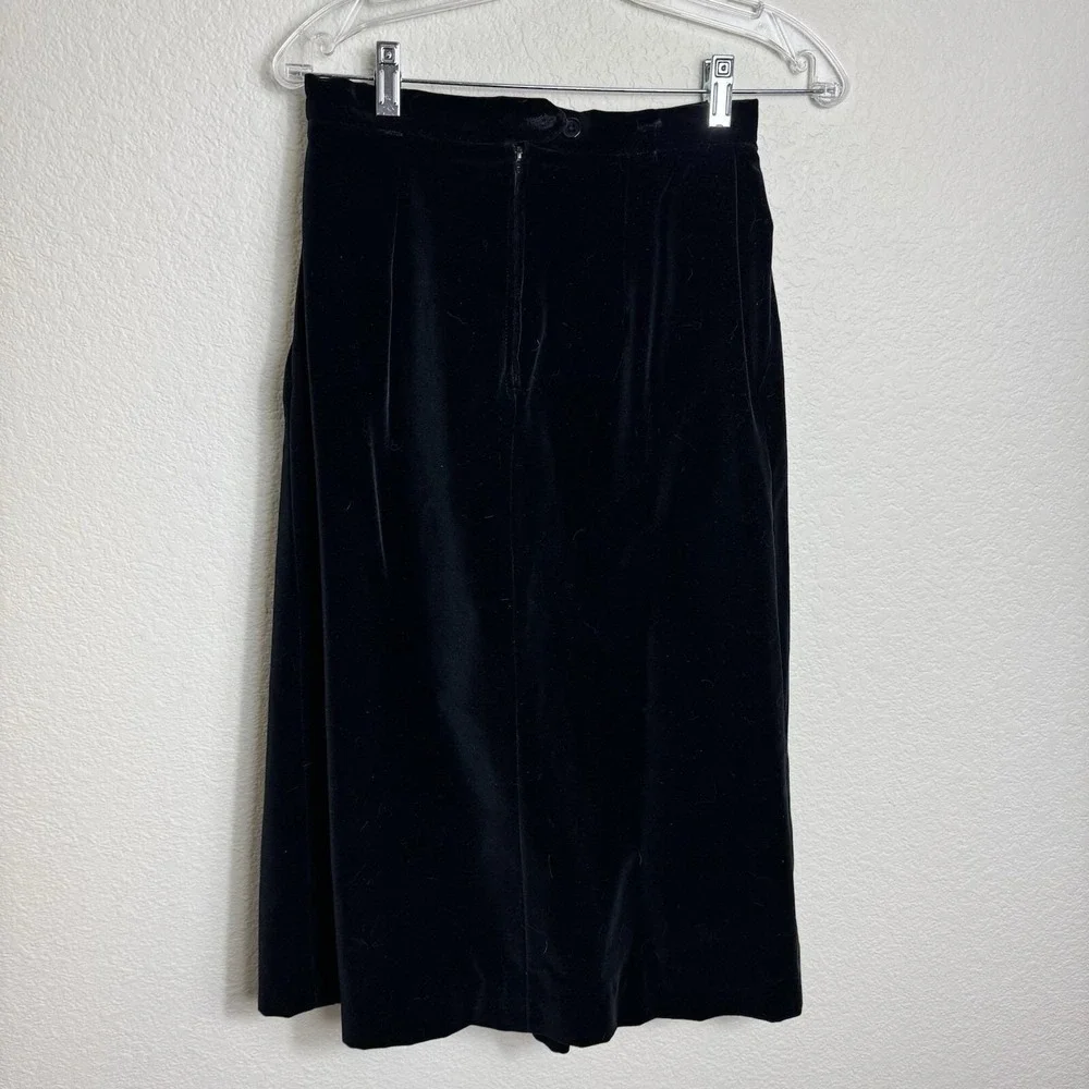 The Talbots Skirt‎ 10 Black Velvet 27 Waist Midi Vintage 80s High Rise Pockets